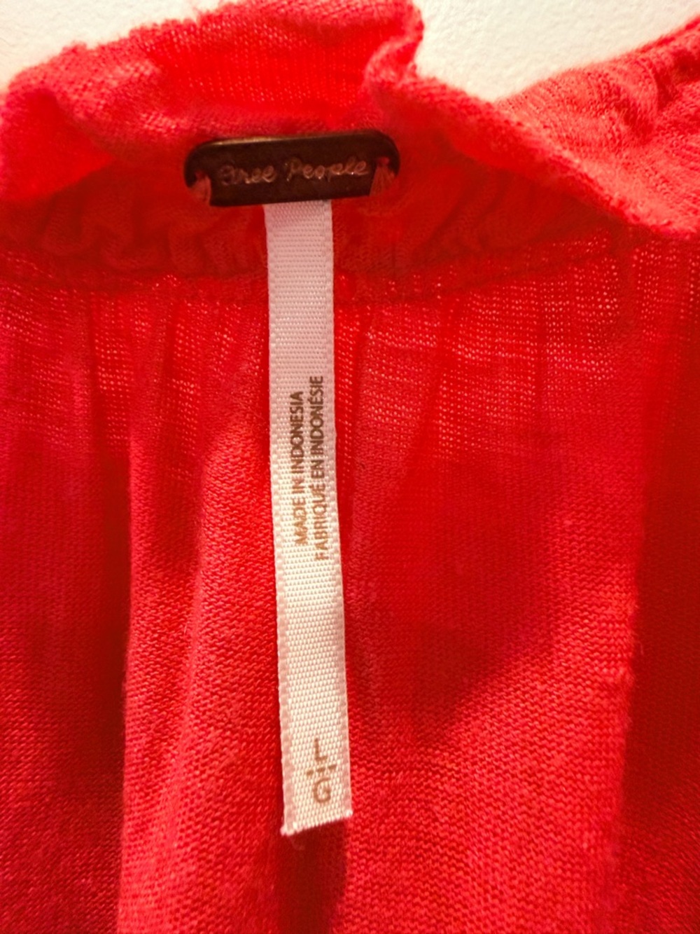Free People Red Boho Peasant Top Large Flowy Ruffle Button Blouse - Picture 4 of 10